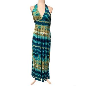 Bisou Bisou Halter Top Maxi Dress Tie Dye Size 10 Padded Bra